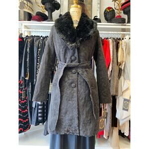 vintage y2k coat black brocade faux fur collar medium 1960s style gothic jacket